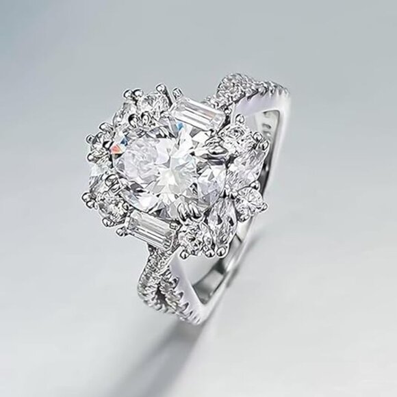 18K White Gold Plated 3 Carat Adjustable Engagement Ring Oval Cut Moissanite - Picture 5 of 5